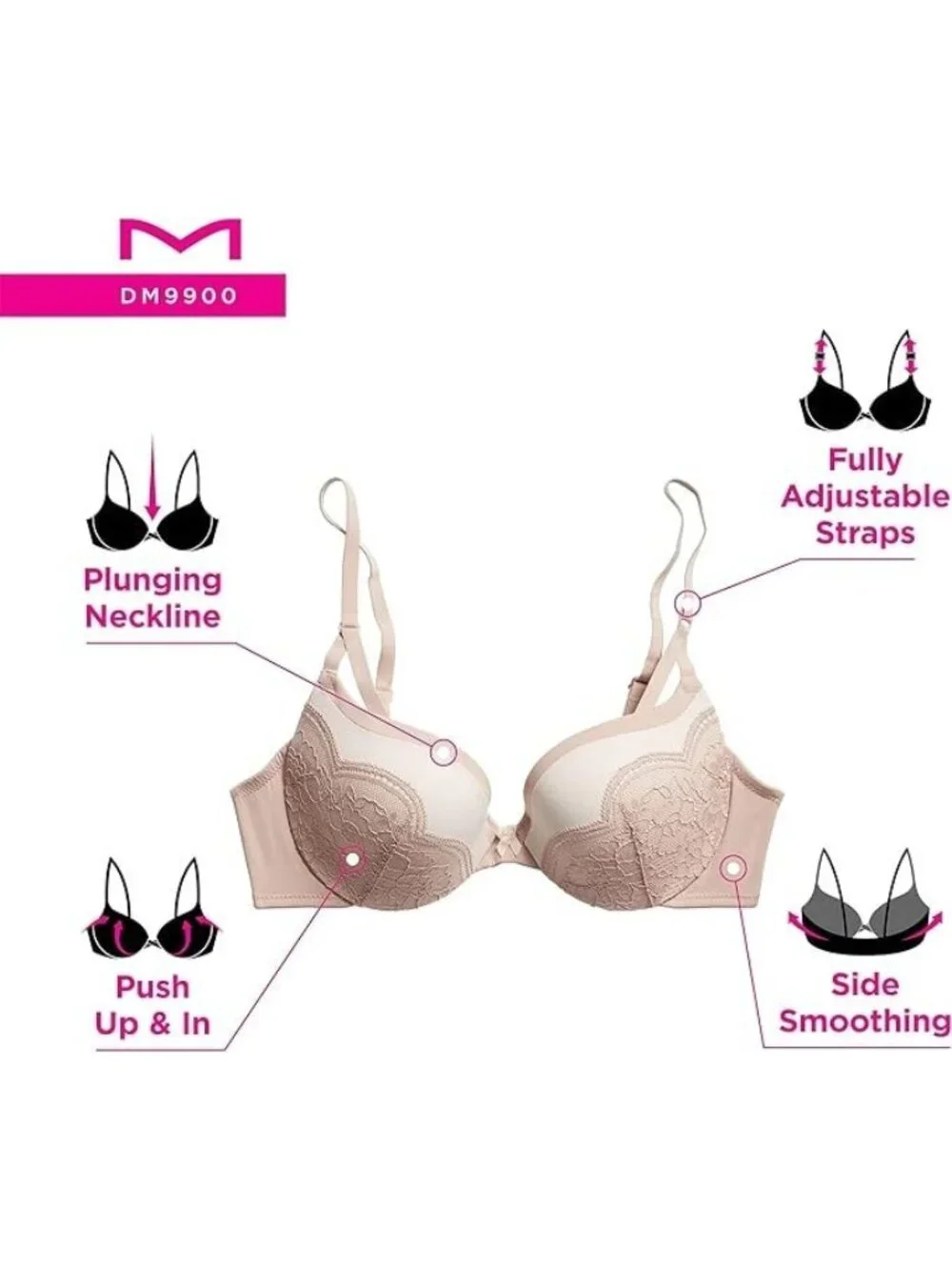 Maidenform Women's Push-Up Bra, Love The Lift Lace Demi Push-Up Bras 40D NWT